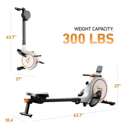 Smart Rowing Machine with 32 Magnetic Resistance Levels – Bluetooth Fitness Rower with LED Monitor & Tablet Holder (300 lbs Capacity)