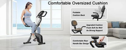 Foldable Exercise Bike – 8-Level Magnetic Resistance with Heart Rate Sensors, LCD Display, and Arm Resistance Bands