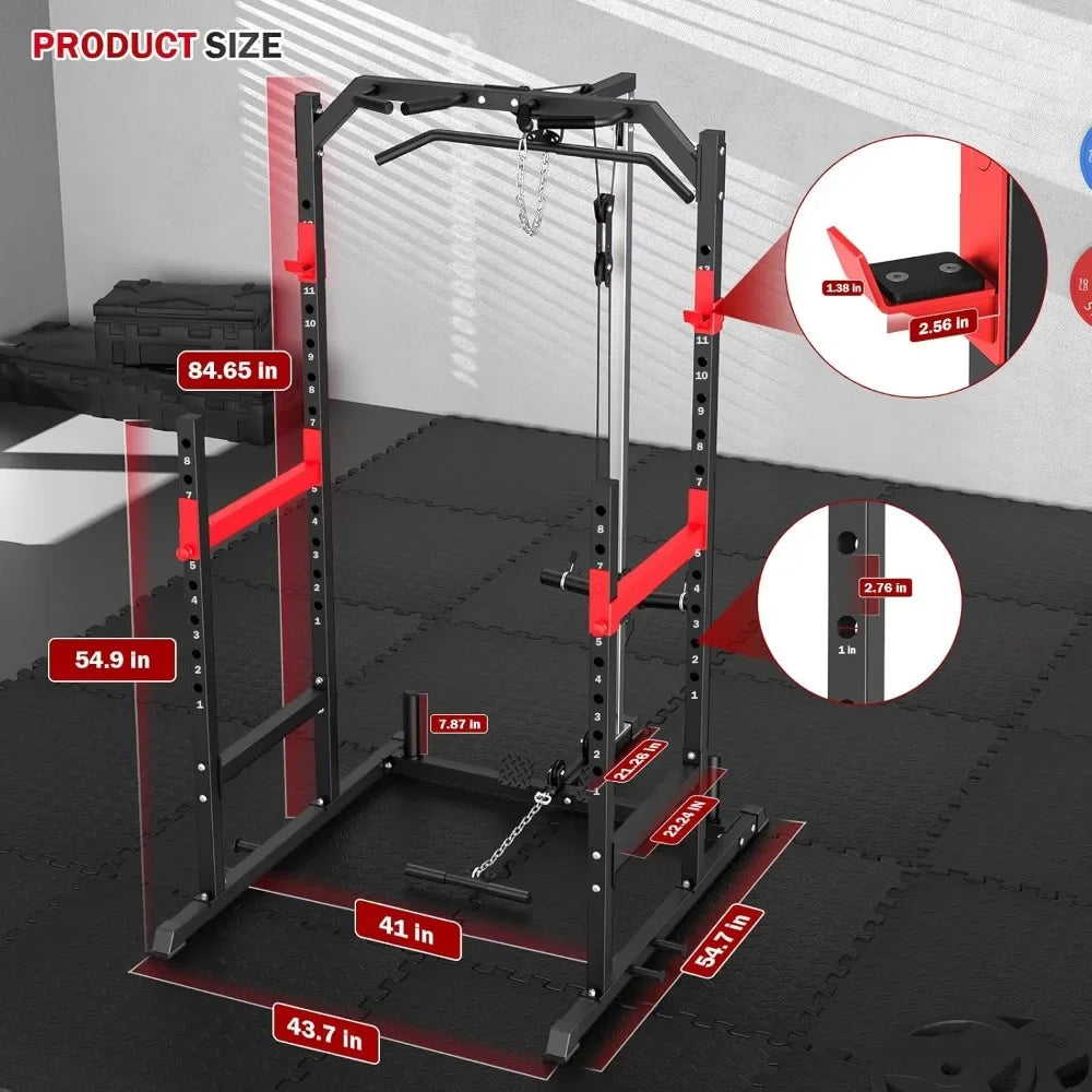 Multi-Function Power Rack – Home Gym Cage with Pulley System, Bench Press, Squat & LAT Pull-Down