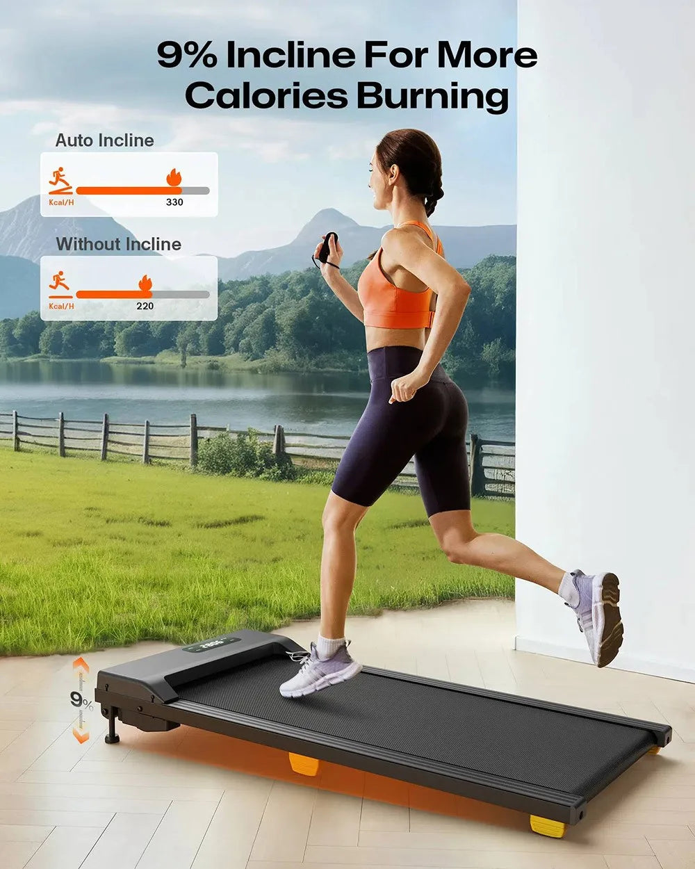 Walking Pad Treadmill – Compact Under-Desk Treadmill with 9% Incline, LED Display & Remote Control