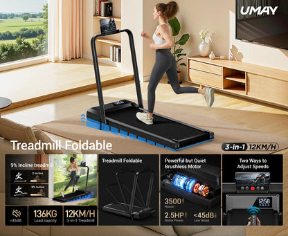 Walking Pad Treadmill with Incline – Under-Desk Folding Treadmill with Handrails, Quiet Motor & LED Display for Home/Office