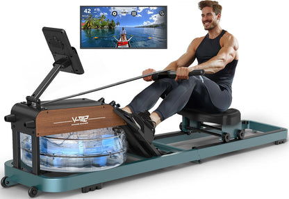 Water Rowing Machine for Home – Foldable Rower with Bluetooth Monitor, 6-Level Adjustable Resistance & Tablet Holder (160kg Capacity)