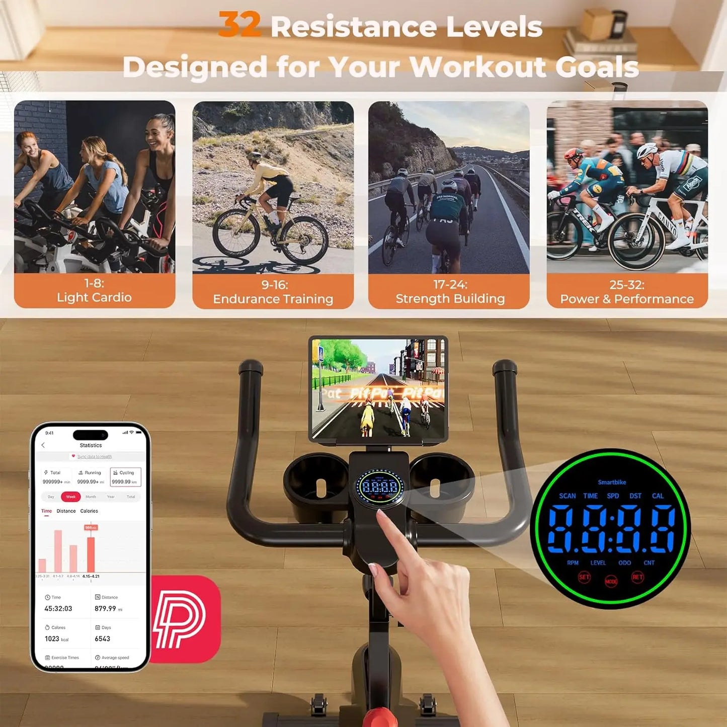 Magnetic Exercise Bike – Adjustable Resistance Ergometer with LCD Display, Quiet Belt Drive, and 100kg Capacity