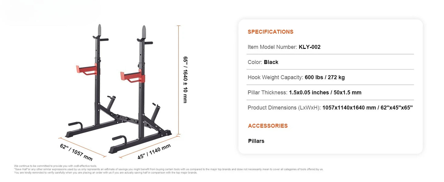 Adjustable Squat Stand Power Rack – Multi-Functional Barbell Rack with Hooks, Safety Arms, and Weight Plate Storage
