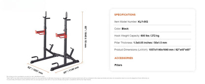 Adjustable Squat Stand Power Rack – Multi-Functional Barbell Rack with Hooks, Safety Arms, and Weight Plate Storage