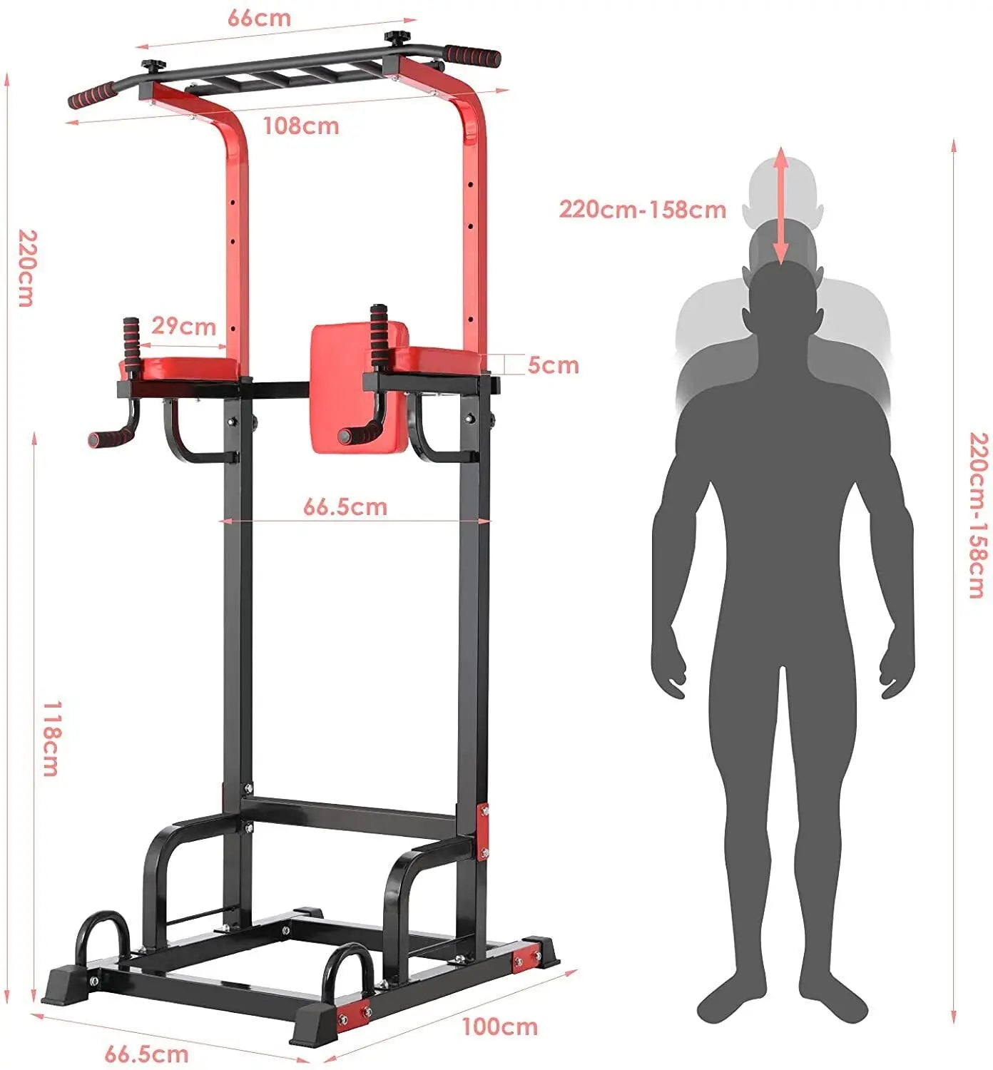 Power Tower Pull-Up Bar Station – Adjustable Dip Station & Multi-Function Strength Training Equipment (440 lbs Capacity)