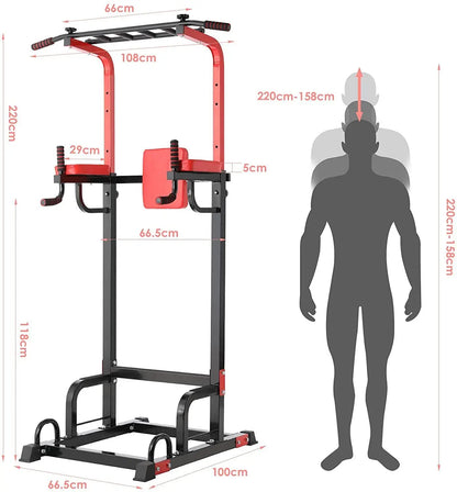 Power Tower Pull-Up Bar Station – Adjustable Dip Station & Multi-Function Strength Training Equipment (440 lbs Capacity)