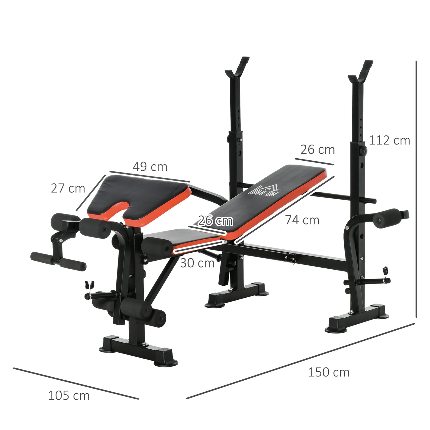 Adjustable Weight Bench with Bar Support – Full Body Strength Training Bench, Multi-Position Backrest, Leg Curl & Arm Trainer