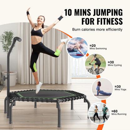 Mini Fitness Trampoline – 54.5" Rebounder with Adjustable Handle, Quiet Bungee System, and 450lb Capacity