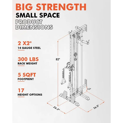 Wall-Mount Cable Crossover Machine – Dual Pulley System with 18 Adjustable Positions, Compact Home Gym