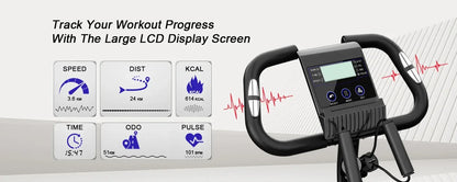 Foldable Exercise Bike – 8-Level Magnetic Resistance with Heart Rate Sensors, LCD Display, and Arm Resistance Bands