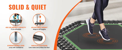 Mini Fitness Trampoline – 54.5" Rebounder with Adjustable Handle, Quiet Bungee System, and 450lb Capacity