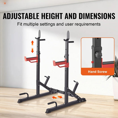 Adjustable Squat Stand Power Rack – Multi-Functional Barbell Rack with Hooks, Safety Arms, and Weight Plate Storage