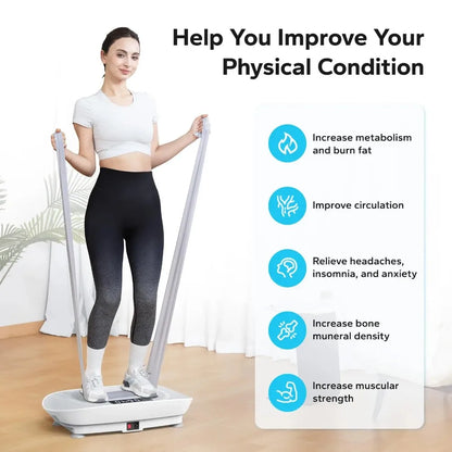 Whole Body Vibration Plate – Power Fitness Platform with Remote, 10 Speed Levels & Resistance Bands