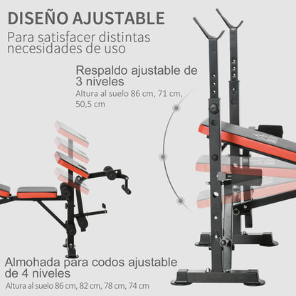 Adjustable Weight Bench with Bar Support – Full Body Strength Training Bench, Multi-Position Backrest, Leg Curl & Arm Trainer