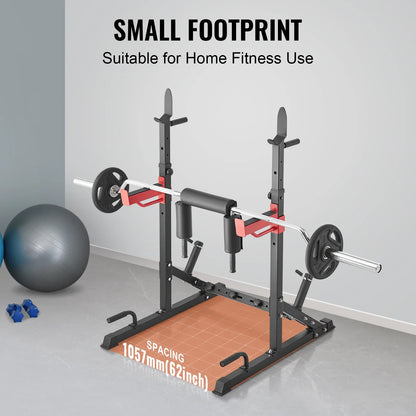 Adjustable Squat Stand Power Rack – Multi-Functional Barbell Rack with Hooks, Safety Arms, and Weight Plate Storage