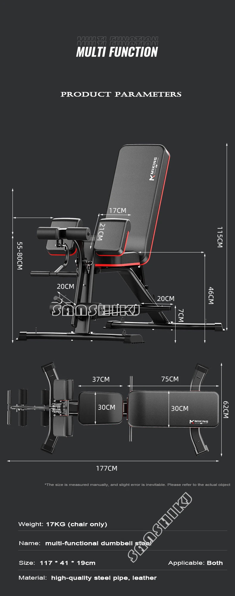 Multi-Function Weightlifting Bench – Adjustable Fitness Bench for Dumbbell Training, Roman Chair, and Core Workouts