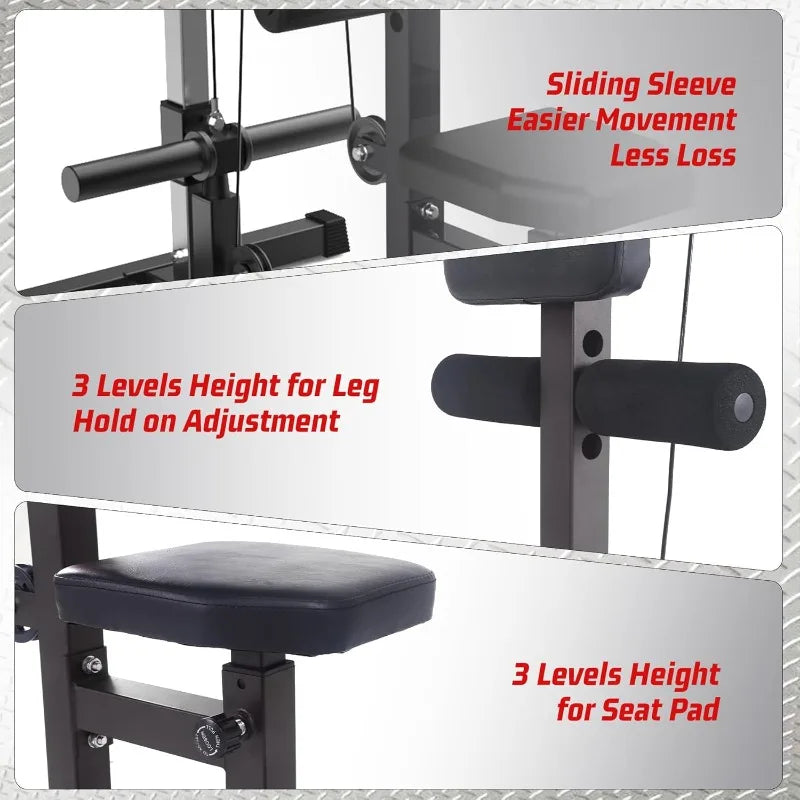 Lat Pulldown Machine with High/Low Pulley – Adjustable Seat, Row Station, and Cable Attachments for Home Gym
