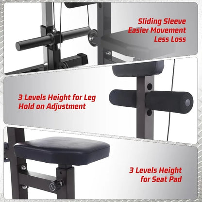 Lat Pulldown Machine with High/Low Pulley – Adjustable Seat, Row Station, and Cable Attachments for Home Gym