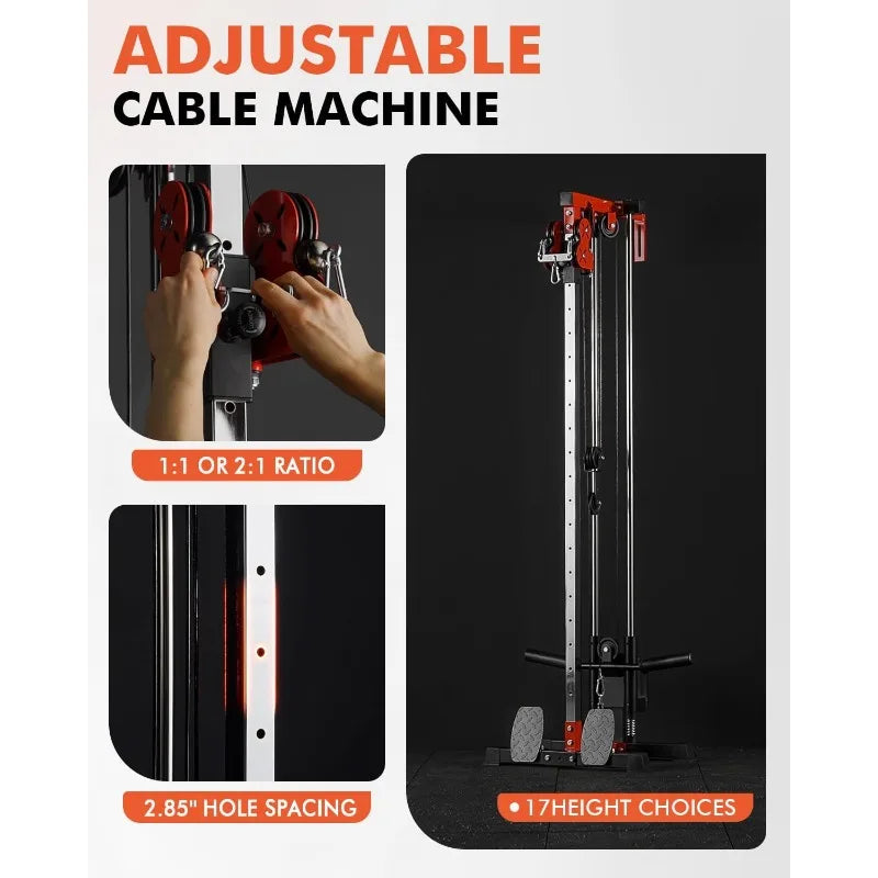 Wall-Mount Cable Crossover Machine – Dual Pulley System with 18 Adjustable Positions, Compact Home Gym