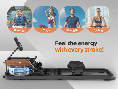 Water Rowing Machine for Home – Foldable Rower with Bluetooth Monitor, 6-Level Adjustable Resistance & Tablet Holder (160kg Capacity)