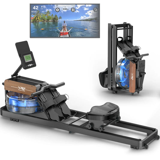Water Rowing Machine for Home – Foldable Rower with Bluetooth Monitor, 6-Level Adjustable Resistance & Tablet Holder (160kg Capacity)