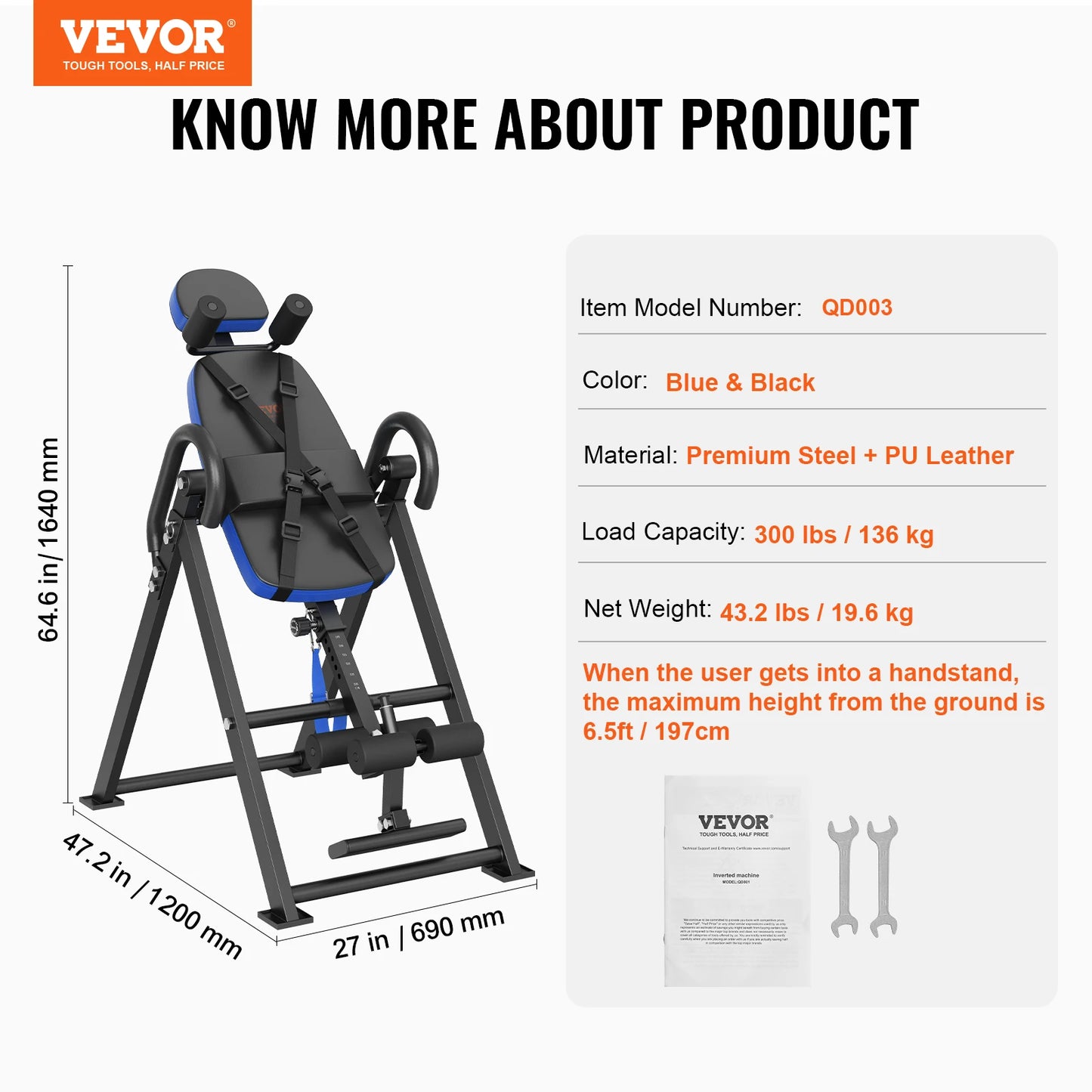 Inversion Table – Heavy-Duty Back Stretcher with Adjustable Height, Safety Straps, and Foldable Design