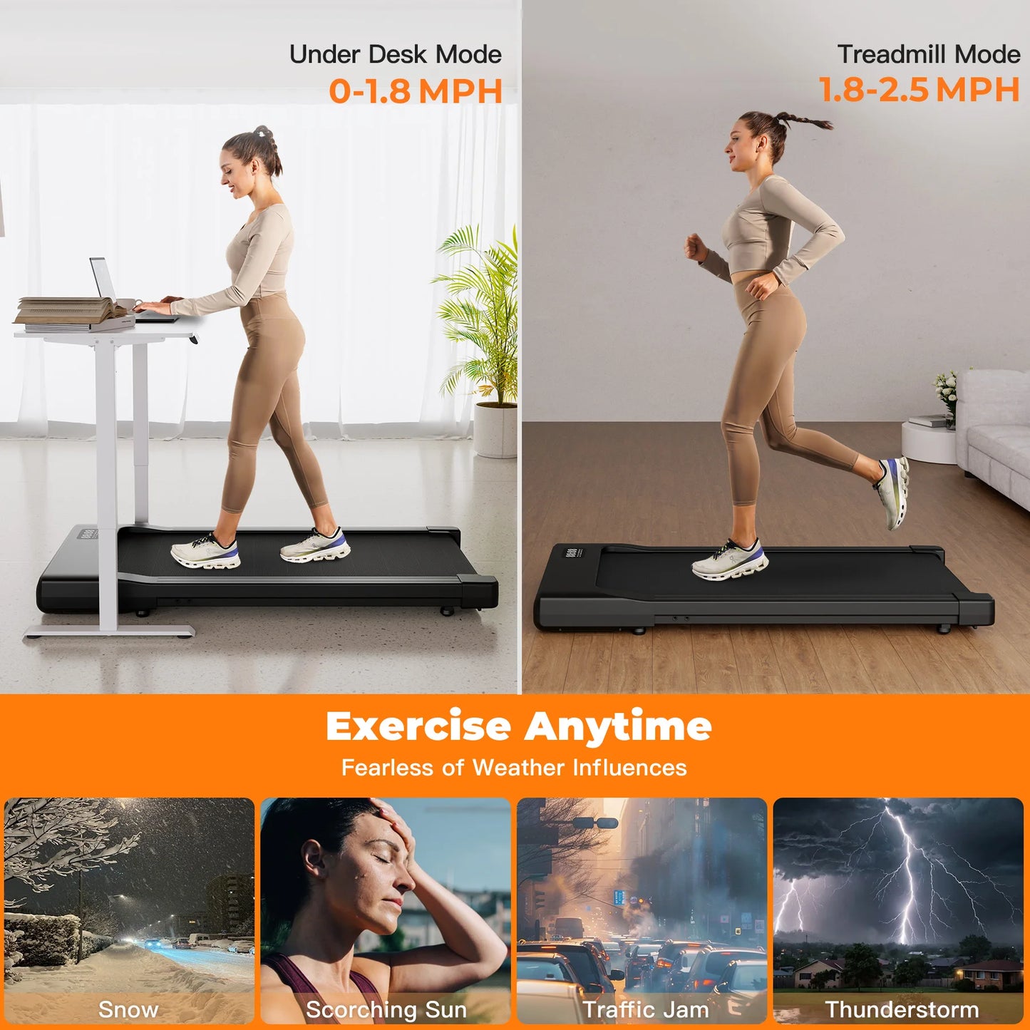 Walking Pad Treadmill – 2-in-1 Portable Under Desk Treadmill with Remote Control, LED Display, and Quiet 2.5HP Motor