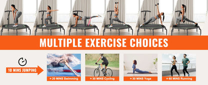 Mini Fitness Trampoline – 54.5" Rebounder with Adjustable Handle, Quiet Bungee System, and 450lb Capacity