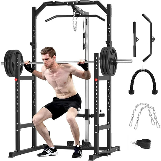 Multi-Function Power Rack – Home Gym Cage with Pulley System, Bench Press, Squat & LAT Pull-Down