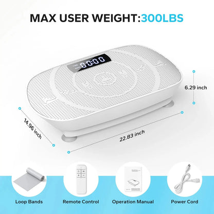 Whole Body Vibration Plate – Power Fitness Platform with Remote, 10 Speed Levels & Resistance Bands