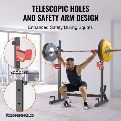 Adjustable Squat Stand Power Rack – Multi-Functional Barbell Rack with Hooks, Safety Arms, and Weight Plate Storage