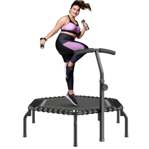 Mini Fitness Trampoline – 54.5" Rebounder with Adjustable Handle, Quiet Bungee System, and 450lb Capacity