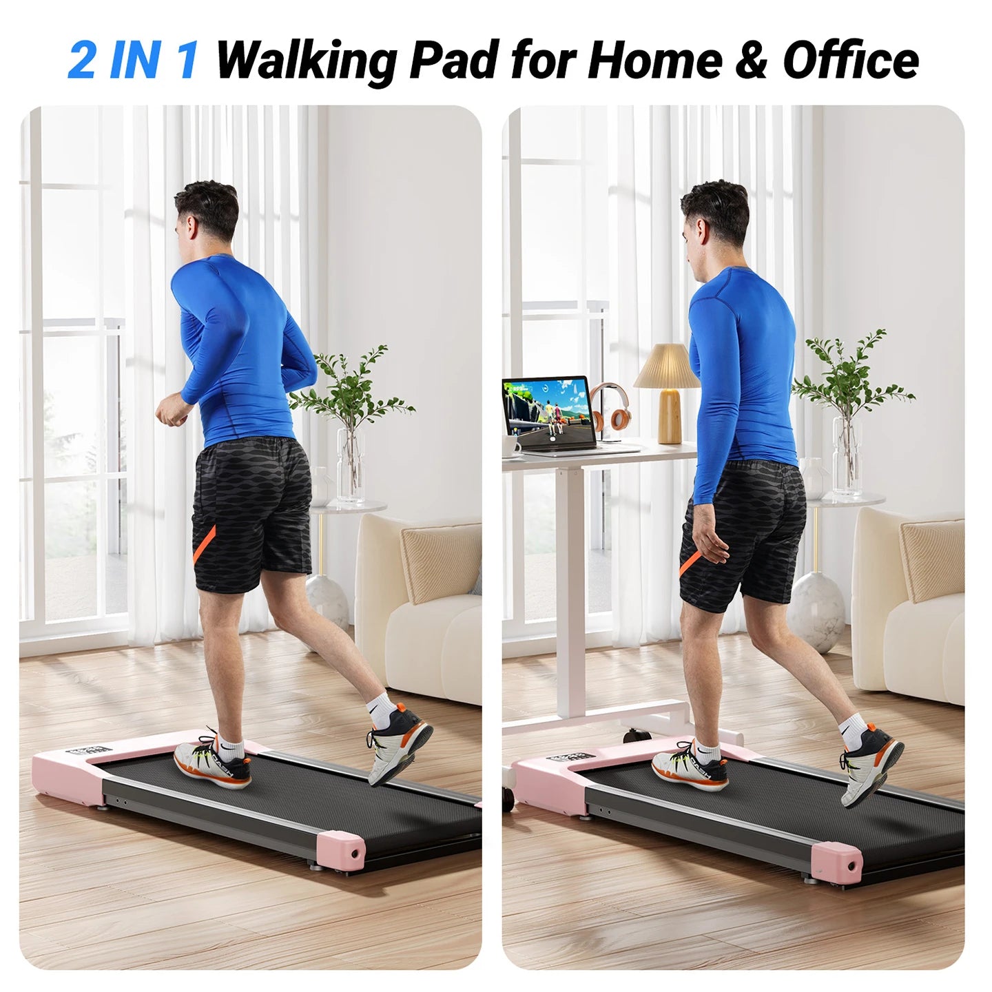 Walking Pad Treadmill – 2-in-1 Portable Under Desk Treadmill with Remote Control, LED Display, and Quiet 2.5HP Motor