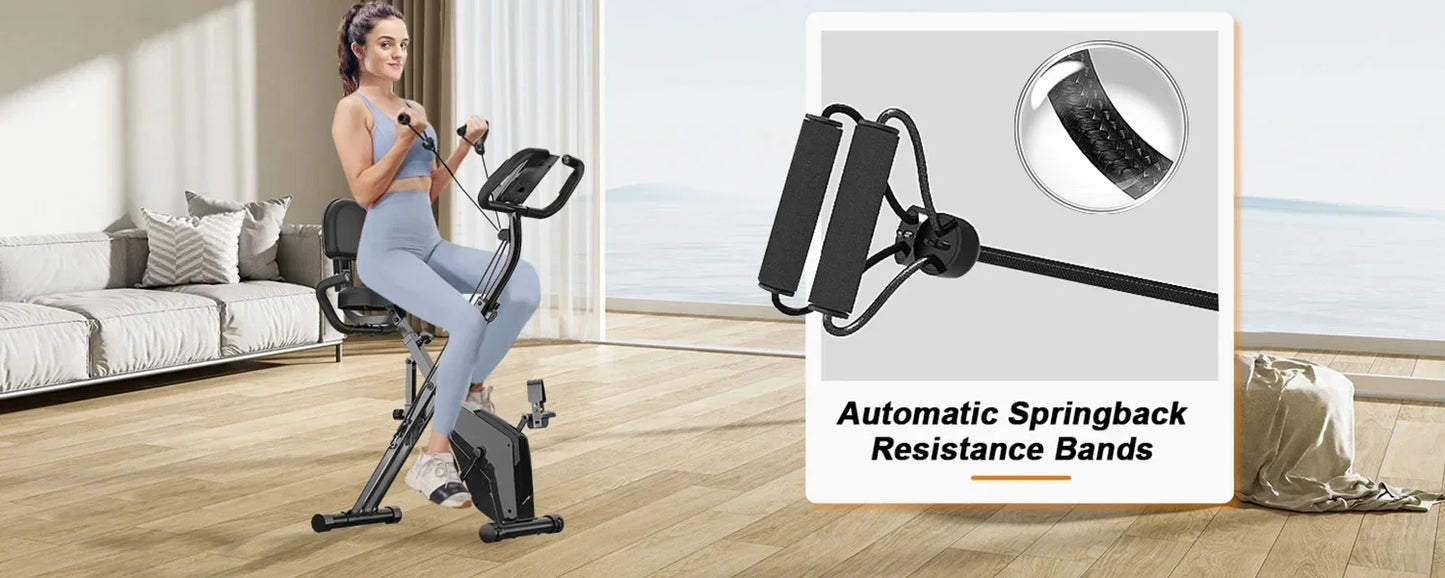 Foldable Exercise Bike – 8-Level Magnetic Resistance with Heart Rate Sensors, LCD Display, and Arm Resistance Bands