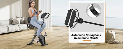Foldable Exercise Bike – 8-Level Magnetic Resistance with Heart Rate Sensors, LCD Display, and Arm Resistance Bands