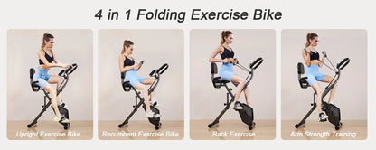 Foldable Exercise Bike – 8-Level Magnetic Resistance with Heart Rate Sensors, LCD Display, and Arm Resistance Bands