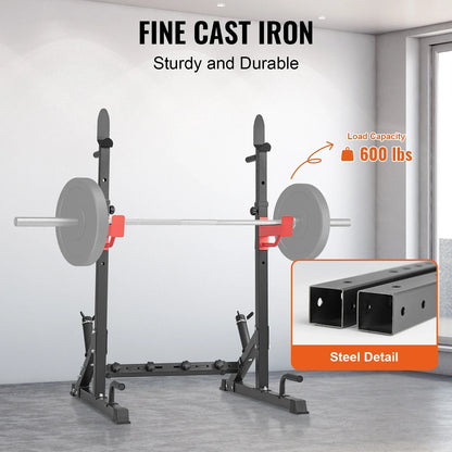 Adjustable Squat Stand Power Rack – Multi-Functional Barbell Rack with Hooks, Safety Arms, and Weight Plate Storage