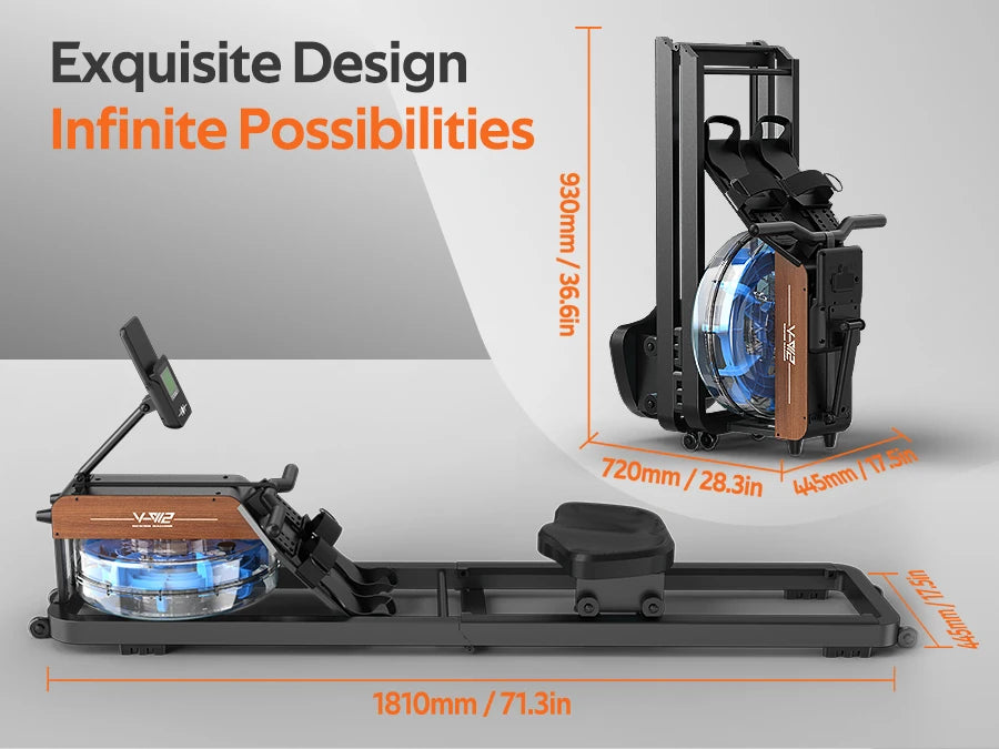 Water Rowing Machine for Home – Foldable Rower with Bluetooth Monitor, 6-Level Adjustable Resistance & Tablet Holder (160kg Capacity)