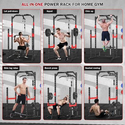 Multi-Function Power Rack – Home Gym Cage with Pulley System, Bench Press, Squat & LAT Pull-Down