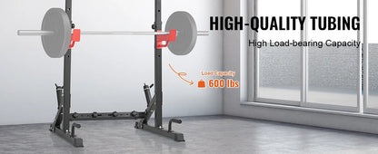 Adjustable Squat Stand Power Rack – Multi-Functional Barbell Rack with Hooks, Safety Arms, and Weight Plate Storage