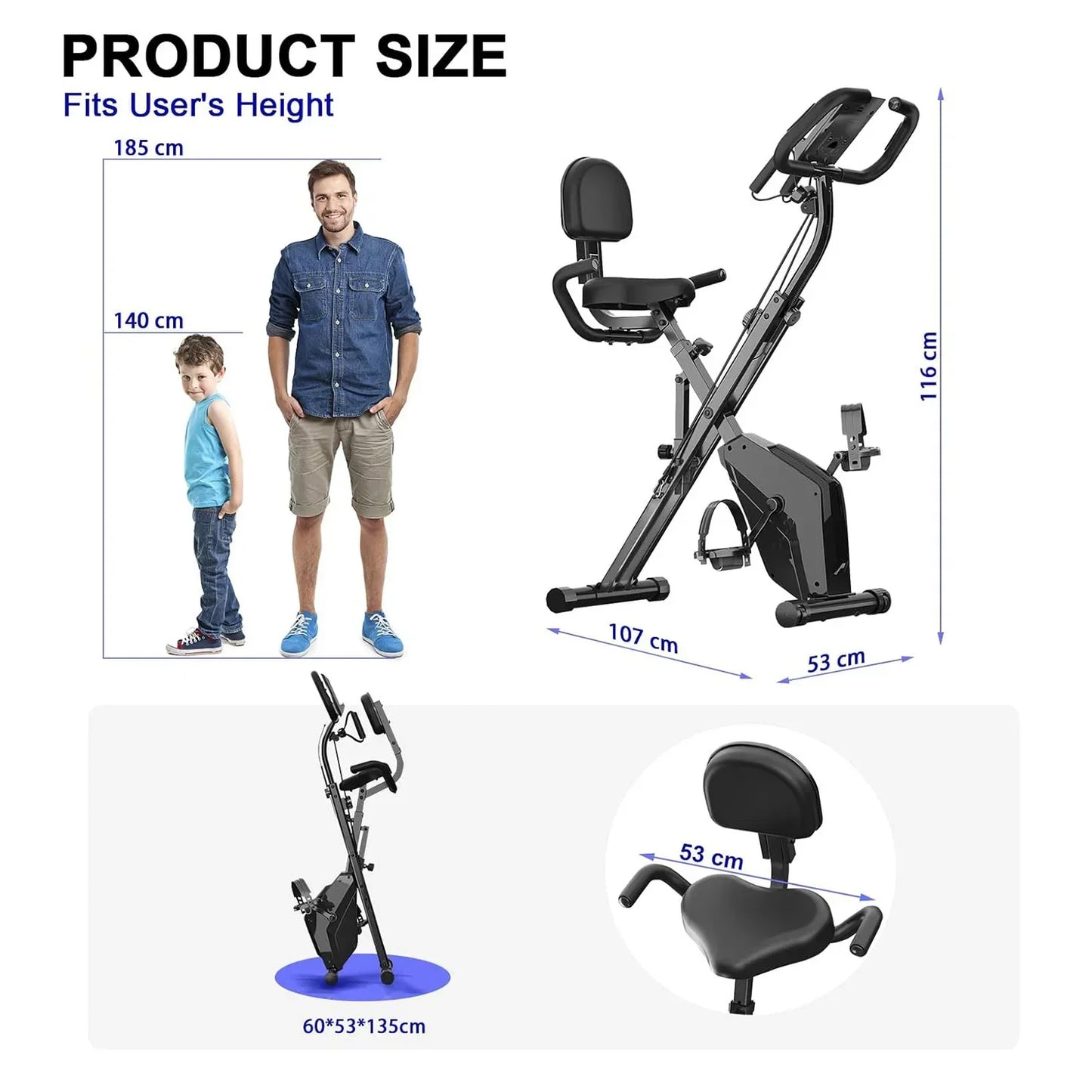 Foldable Exercise Bike – 8-Level Magnetic Resistance with Heart Rate Sensors, LCD Display, and Arm Resistance Bands