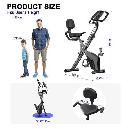 Foldable Exercise Bike – 8-Level Magnetic Resistance with Heart Rate Sensors, LCD Display, and Arm Resistance Bands