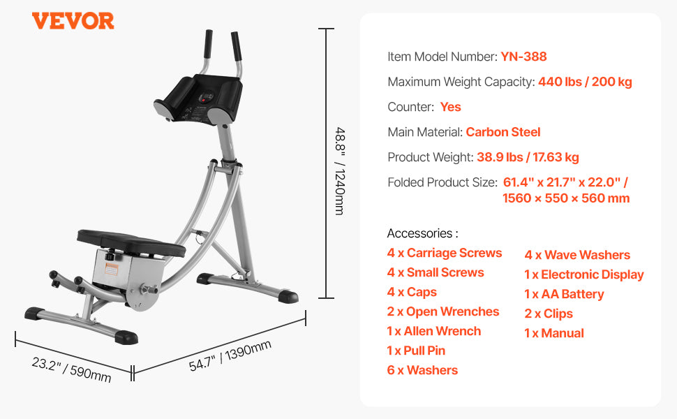 Ab Workout Machine – 440lb Capacity Core Trainer with Curved Track, Adjustable Resistance, and Foldable Design